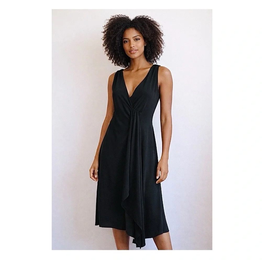 Vintage Sleeveless Midi Elegant Asymmetrical Hem Dress True Black Size Medium - Picture 9 of 9